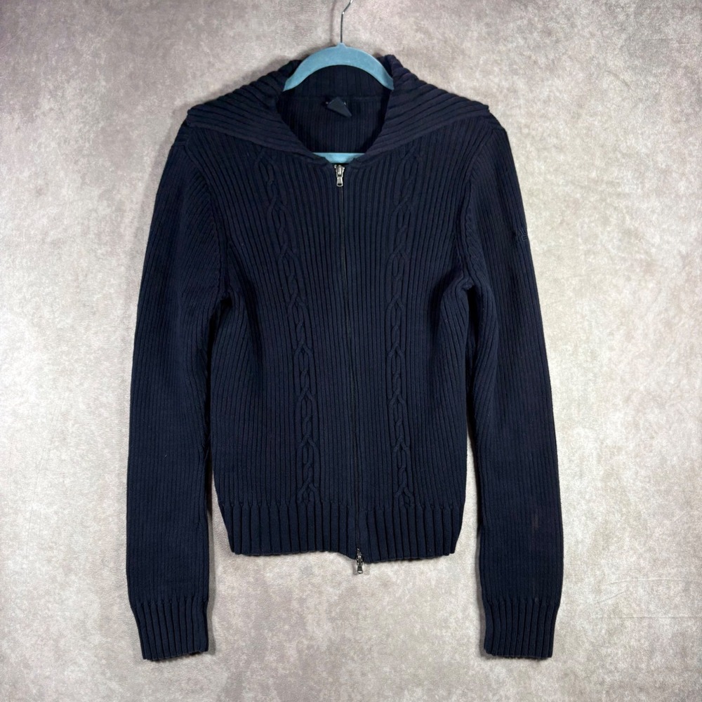 Nautica Sweater Women XL Blue Jeans Company Full‎ Zip Cable Knit Ribbed Nautical